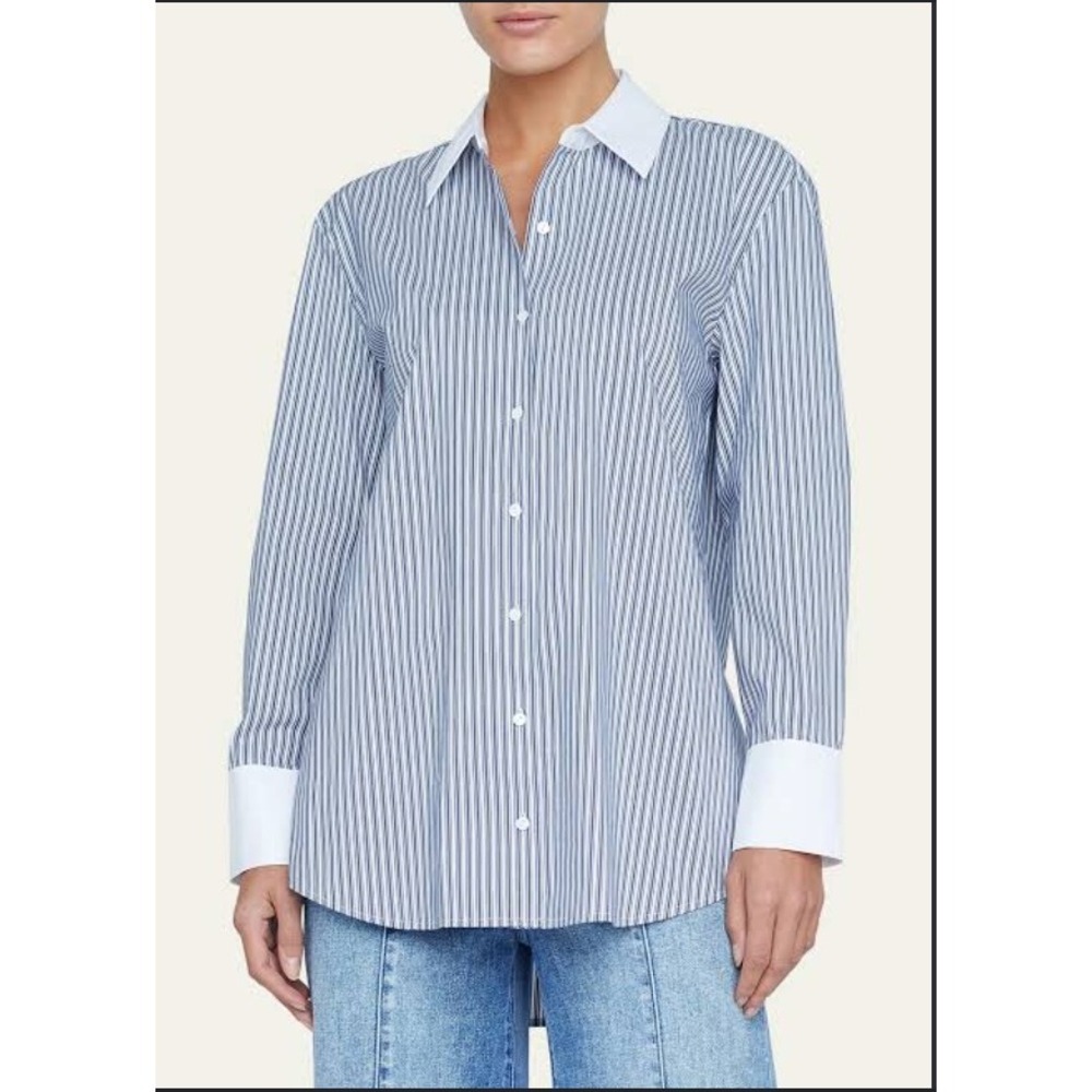 L'Agence Malia Striped Contrast Collar Tunic Shirt Academia Office Minimalist XS